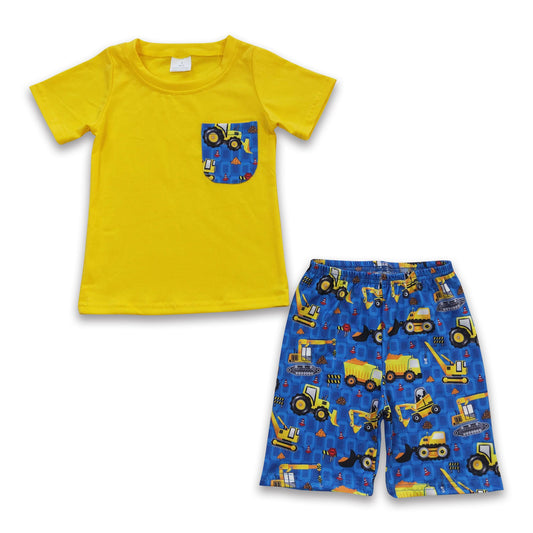 Yellow pocket shirt constructions shorts boy summer outfits