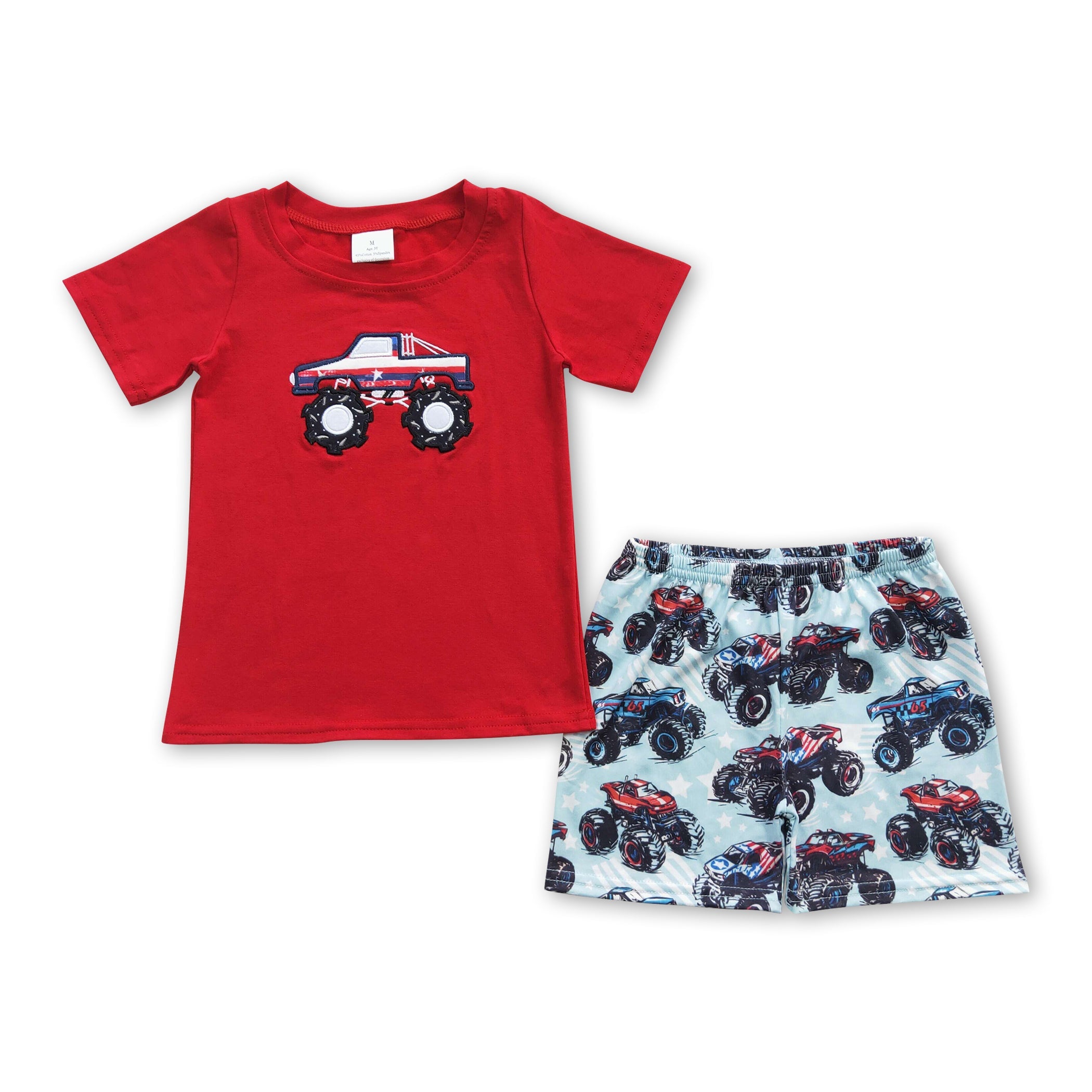 Truck embroidery shirt shorts kids boy summer clothes – Yawoo Garments