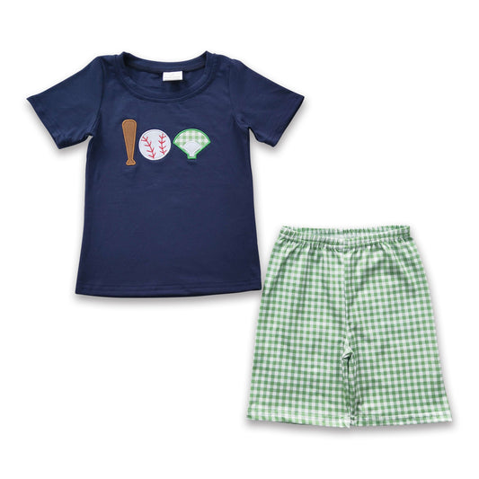 Baseball embroidery navy shirt shorts boy outfits