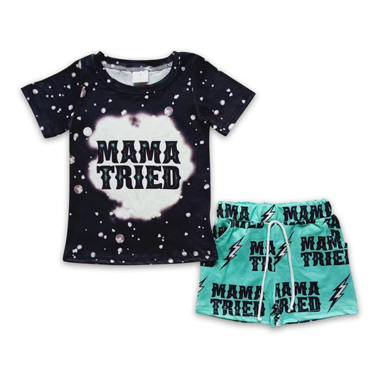 Mama tried shirt pockets shorts boy clothing set