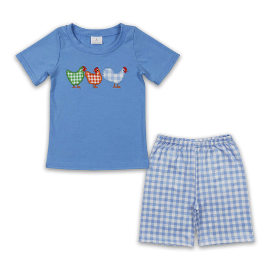 Blue chicken shirt shorts kids boy clothes