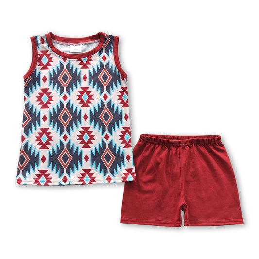 Sleeveless aztec shirt shorts kids boy clothing set