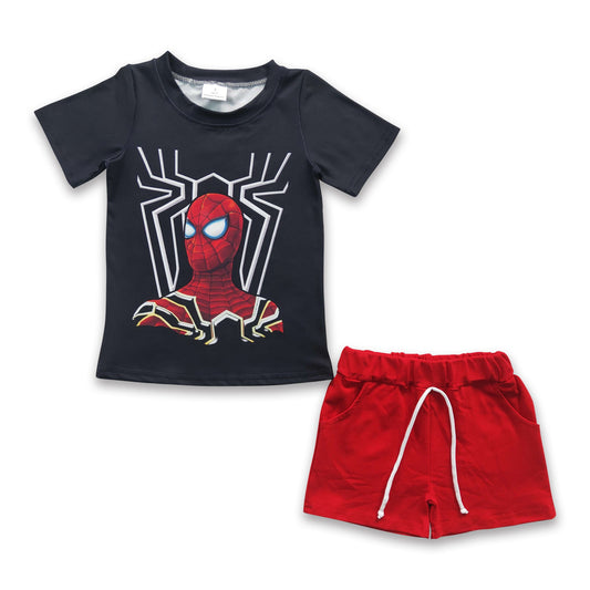 Spider shirt red shorts kids boy clothing set