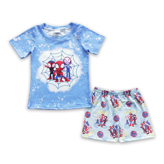 Spider bleached shirt shorts kids boy summer outfits