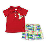 Dinosaur backpack polo shirt shorts boy back to school outfits
