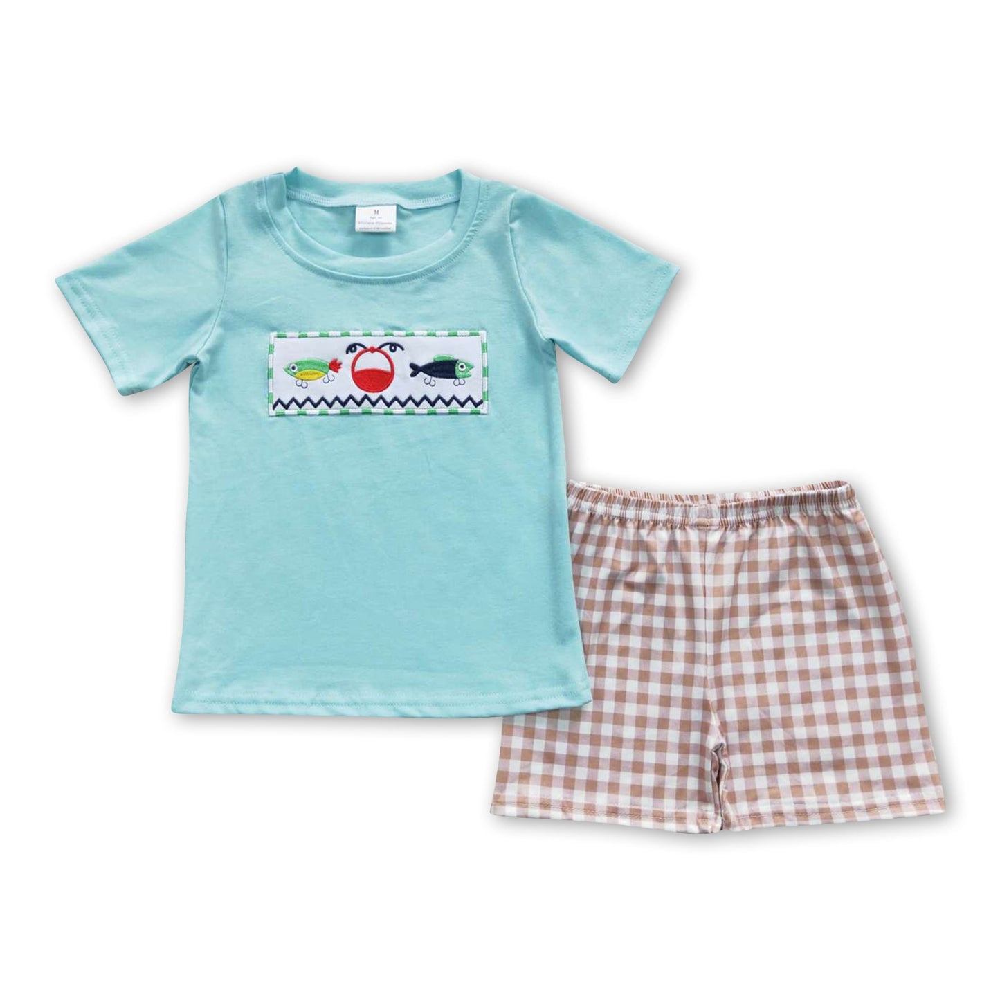 Fishing shirt plaid shorts kids boy summer clothing set