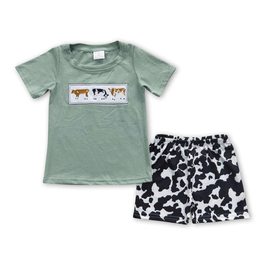 Short sleeves cow shirt shorts boy summer clothing