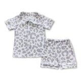 Short sleeves leopard baby kids summer pajamas