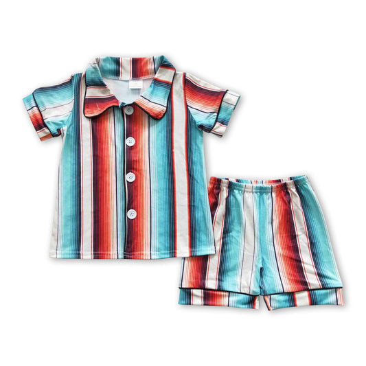 Short sleeves stripe western baby kids summer pajamas