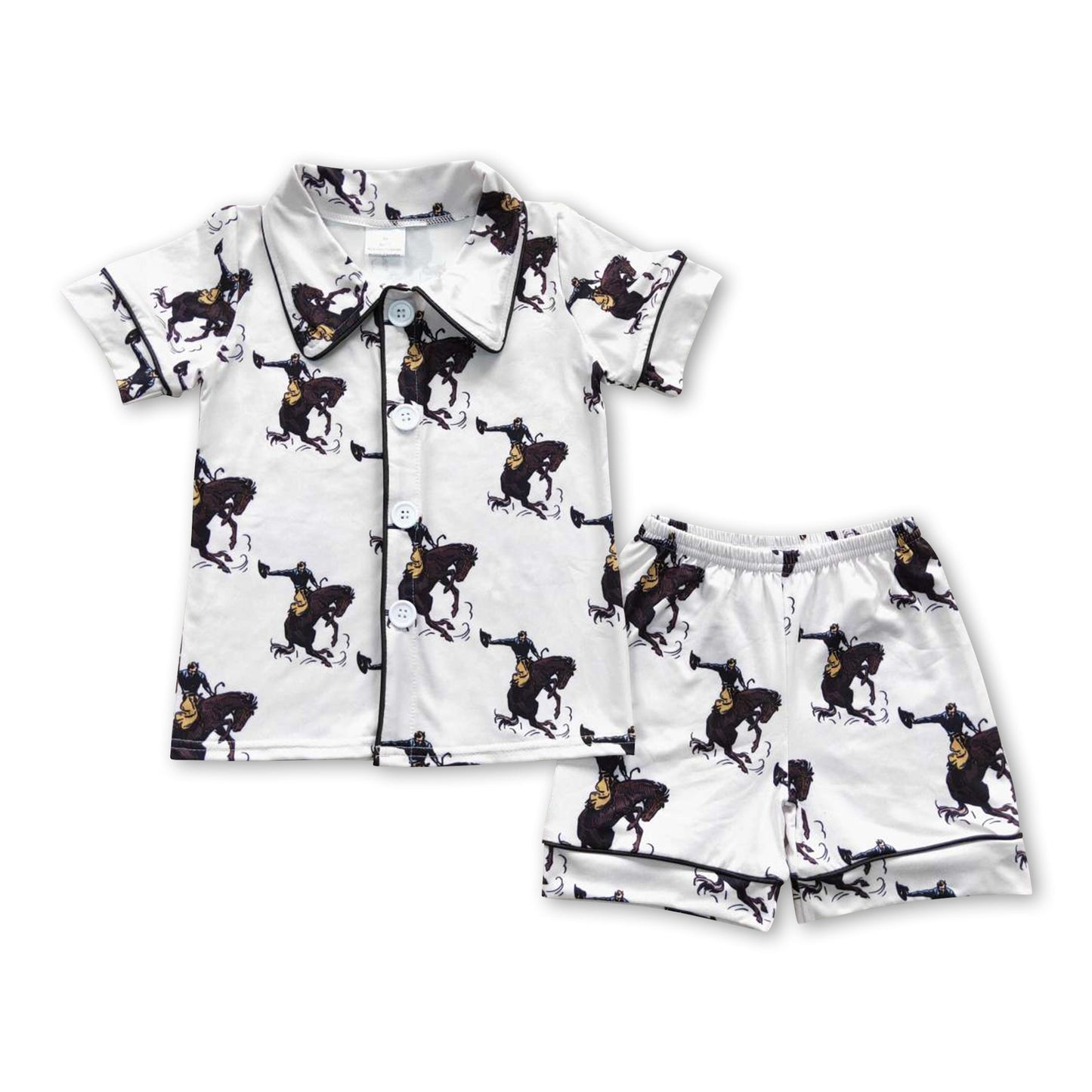 Short sleeves horse rodeo baby kids summer pajamas