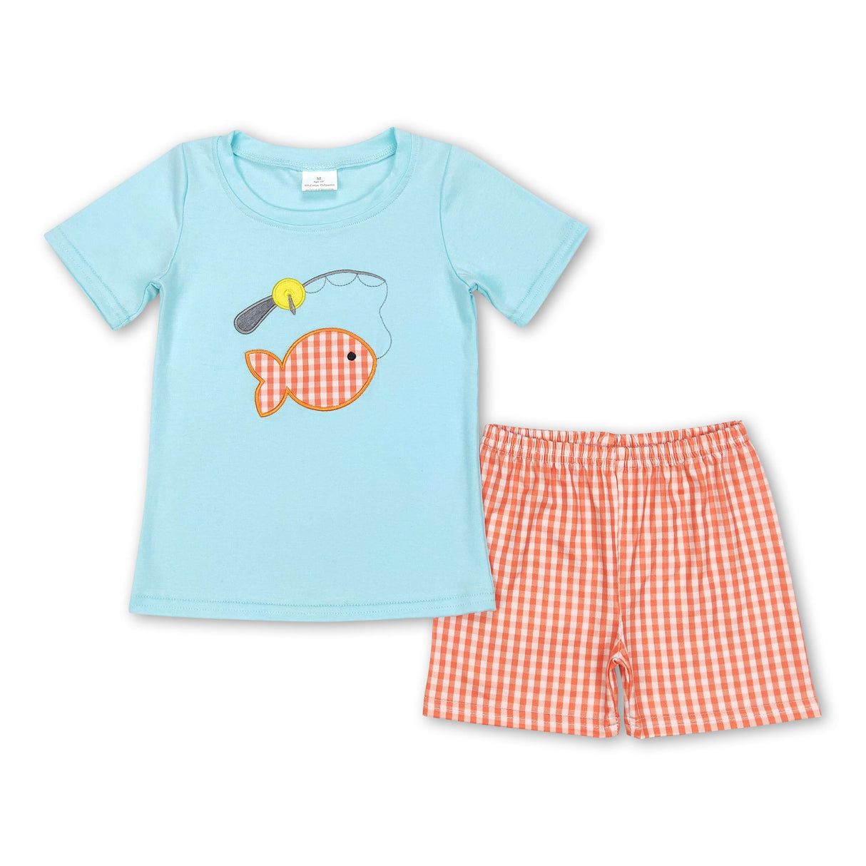 Orange plaid fishing top short kids boy summer clothes