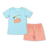 Orange plaid fishing top short kids boy summer clothes