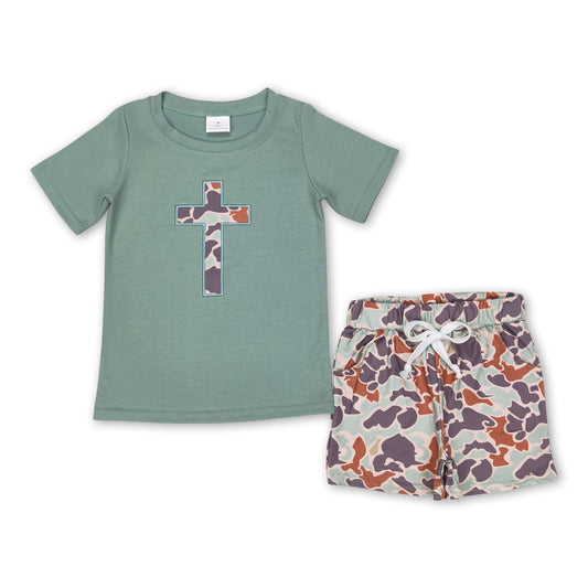 Short sleeves cross top camo shorts kids boy easter outfits