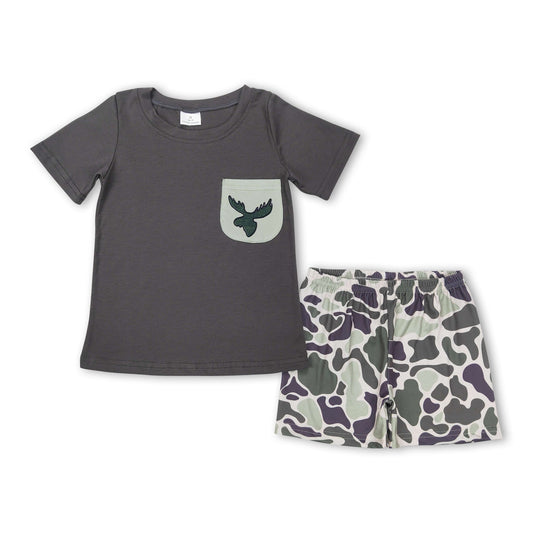 Duck pocket top camo shorts boy summer outfits