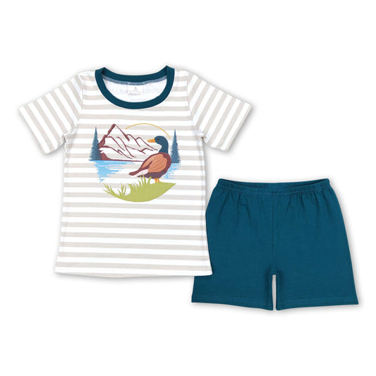 Short sleeves khaki stripe duck top shorts boy summer outfits