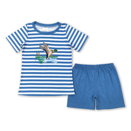 Short sleeves light blue stripe duck top shorts boy summer outfits