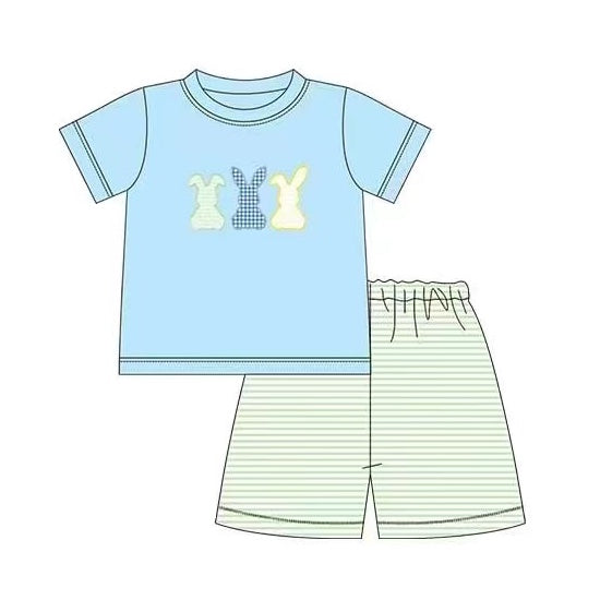 Light blue bunny top stripe shorts boy easter outfits