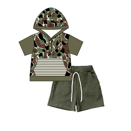 Camo olive short sleeves hoodie shorts boy summer outfits