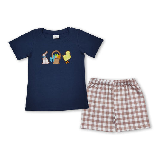 Rabbit basket chicken top plaid shorts boys easter clothes