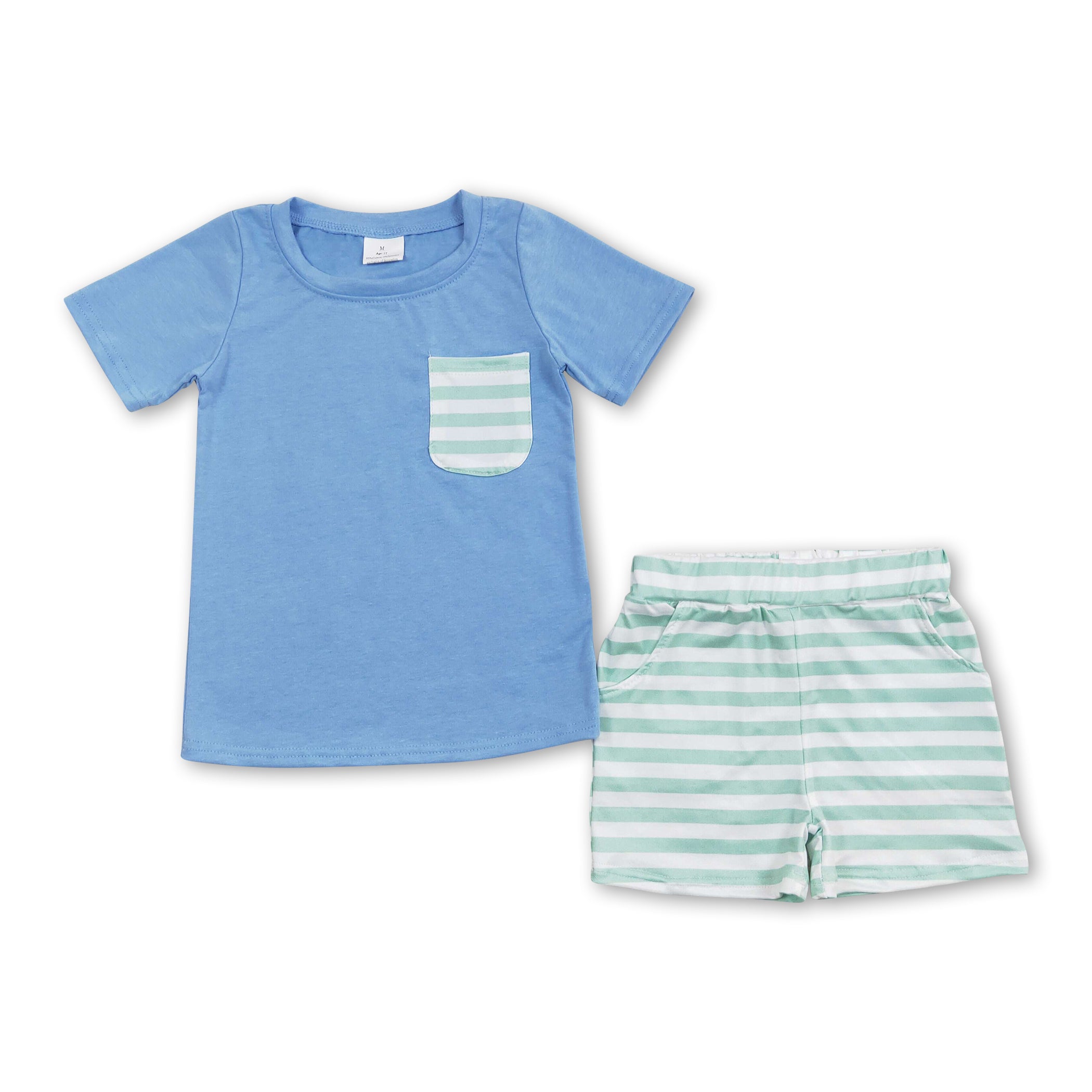 Stripe Pocket Short Sleeves Shirt Shorts Boys Summer Outfits Yawoo