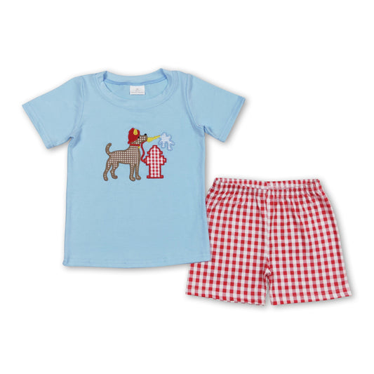 Back the red dog top plaid shorts kids boys outfits