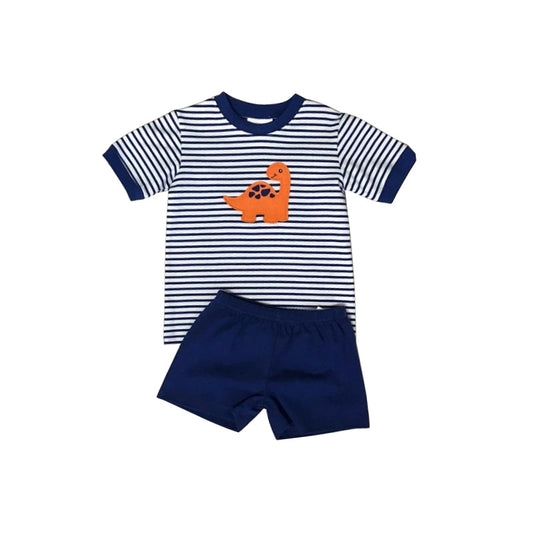 Dinosaur stripe top navy shorts kids boys summer clothes