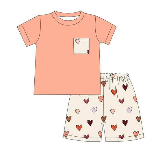 Heart pocket top shorts kids boys valentine's outfits