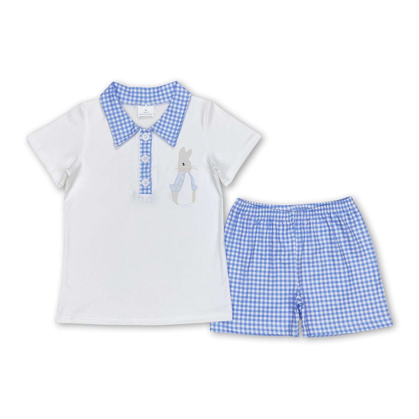 White bunny polo shirt plaid shorts boys easter clothes