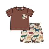 Short sleeves pocket top horse shorts boys outfits