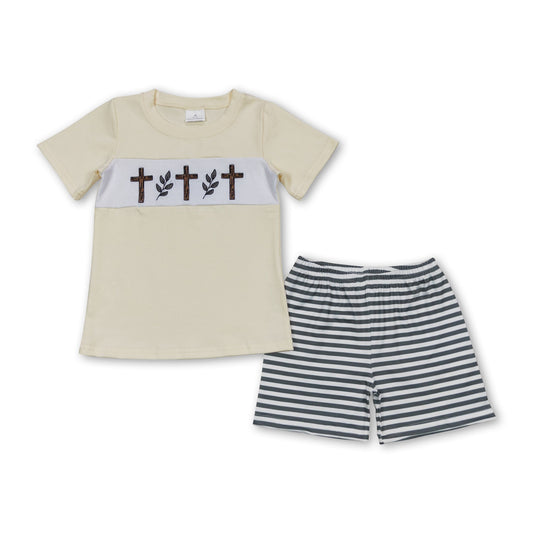 Short sleeves cross top stripe shorts boys easter clothes
