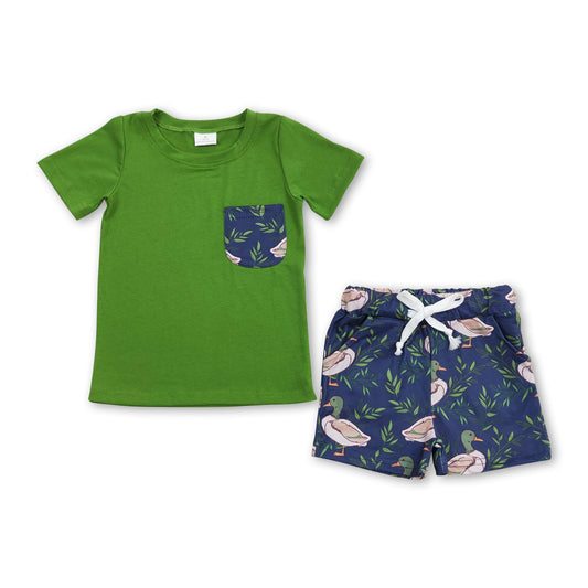 Green duck pocket top shorts kids boys summer clothes