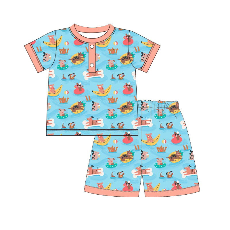 Short sleeves swimming kids boys summer pajamas