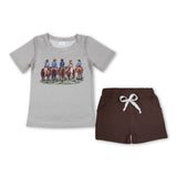 Grey short sleeves rodeo shirt shorts boys western set