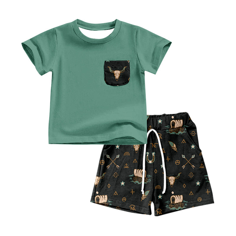 Pocket top bull skull arrows kids boys western outfits