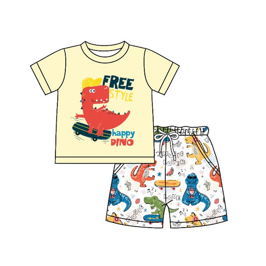 Happy dino music lover kids boys summer outfits