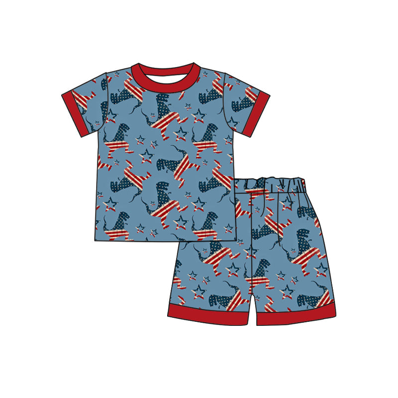 Dinosaur short sleeves top shorts boys 4th of july pajamas