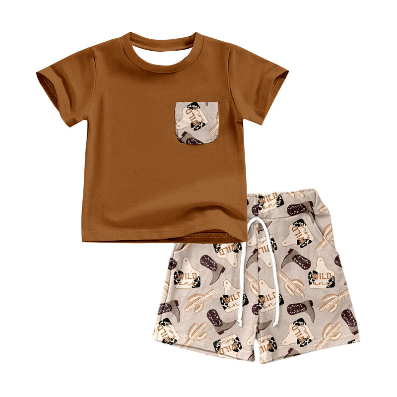 Wild one cow tags kids boys clothing set