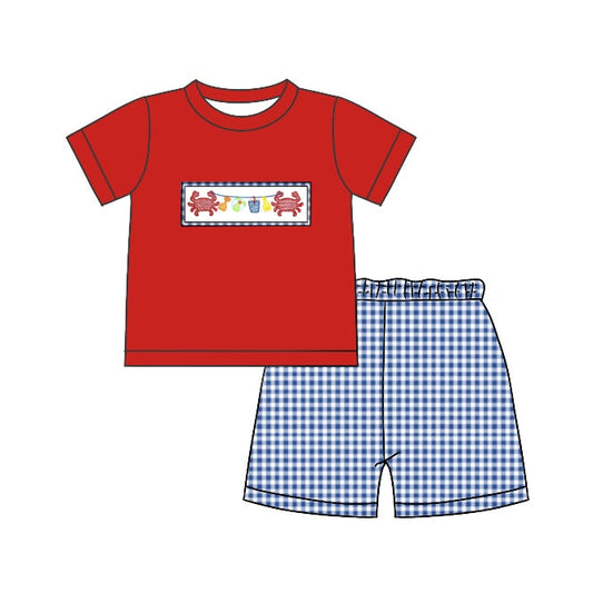 Crab red top blue shorts boys summer clothing