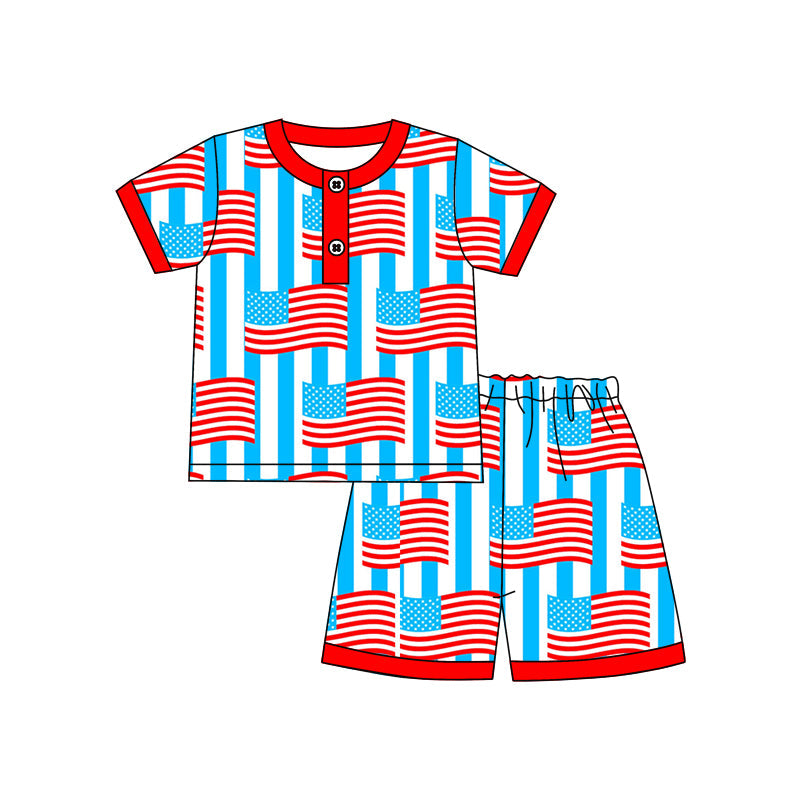 Short sleeves flag print kids boys 4th of july pajamas