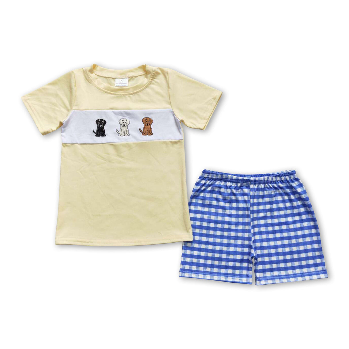Short sleeves dog top plaid shorts boys clothing