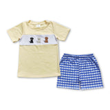 Short sleeves dog top plaid shorts boys clothing