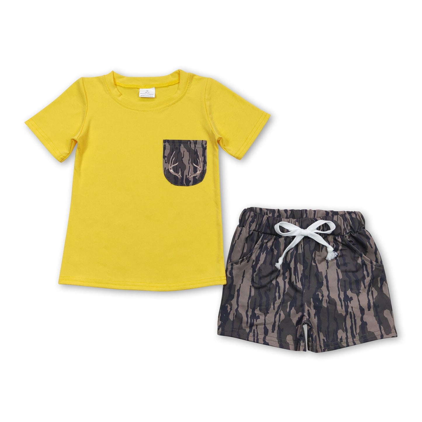 Yellow deer pocket top camo shorts boys clothing