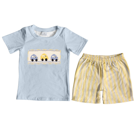 Short sleeves cars top stripe shorts boys clothes