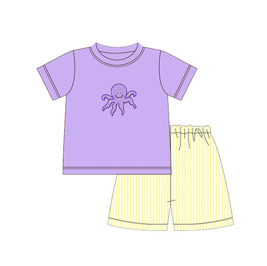 Octopus purple top stripe shorts boys clothes