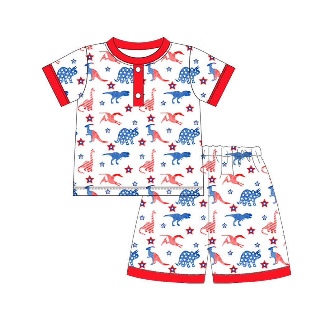 Red blue dinosaur boys 4th of july pajamas