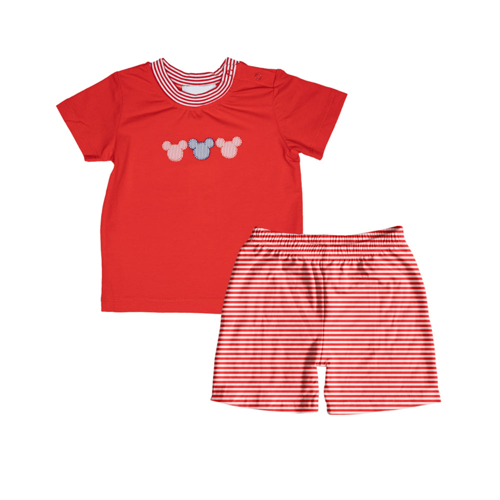 Red short sleeves mouse top stripe shorts boys clothes