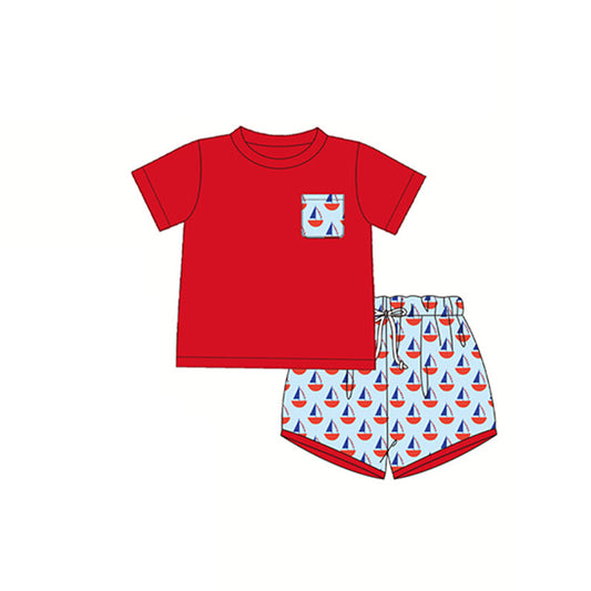 Red pocket top boat shorts boys 4th of july outifts