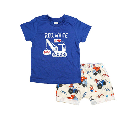 Blue red white boom constructions boys 4th of july clothes