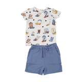 Short sleeves boots cactus pocket top shorts boys summer set