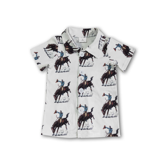Short sleeve rodeo horse boy kids polo shirt